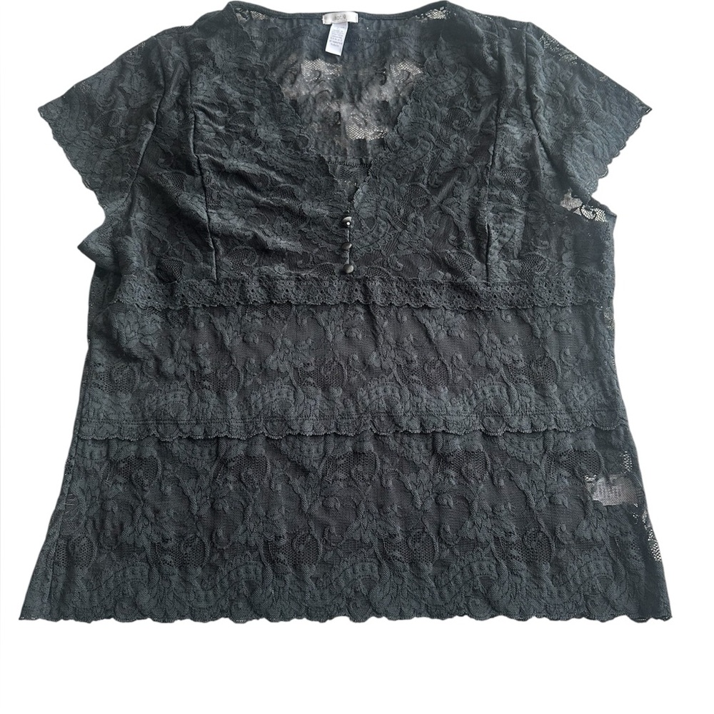Apt 9 women’s black extra large lace v‎ cut short sleeve blouse